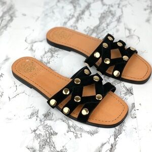 Vince Camino Suede Gold Studded Slides